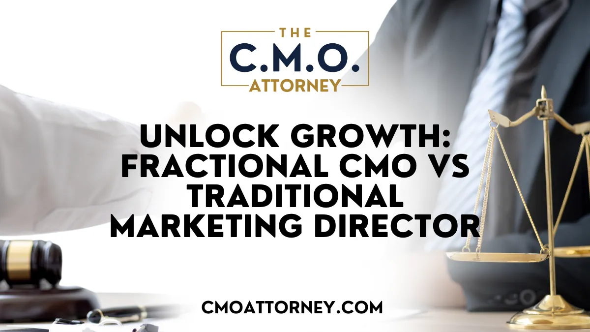 Is your law firm struggling to keep up with the demands of an effective marketing strategy? Many legal practices face this challenge, leading to stagnant growth. This blog post explores the differences between a fractional Chief Marketing Officer (CMO) and a traditional marketing director, outlining the benefits of hiring a fractional CMO for law firm growth. Readers will discover how a fractional CMO can provide tailored marketing resources and strategies, address common pain points, and ultimately enhance their law firm's marketing effectiveness. Understanding this approach may be the key to unlocking new opportunities for success.